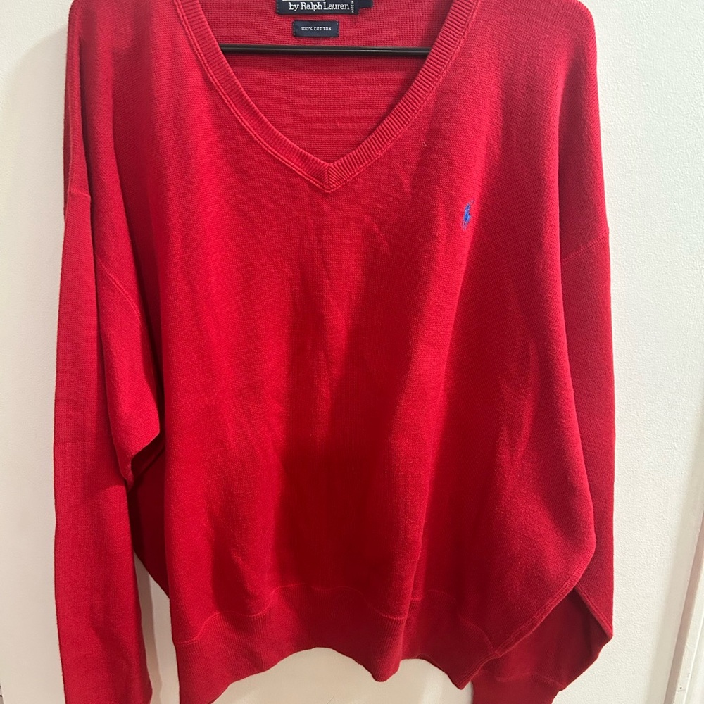 Polo by Ralph Lauren Men’s ‎ XL Vibrant Red Knit Vneck Pullover Sweater